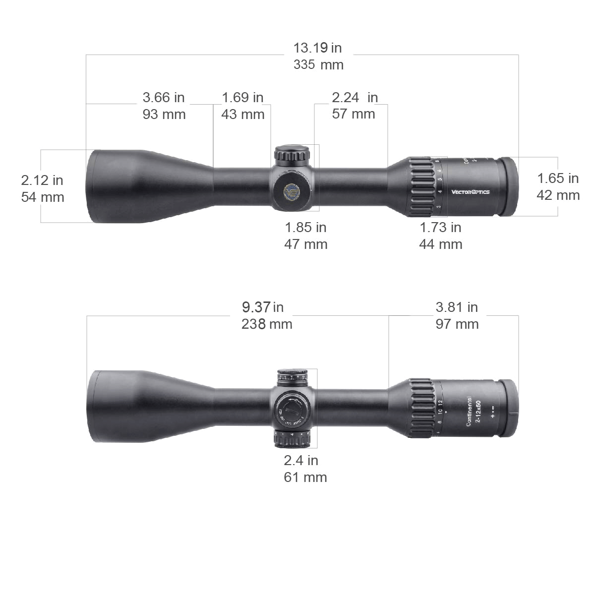 Vector Optics Continental 2-12x50 SFP skop tal-isparar 